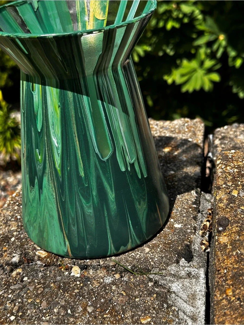 Hand made artisan glass  painted green flower vase